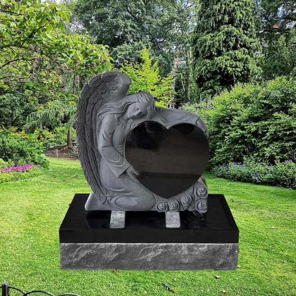 black granite angel heart baby headstone