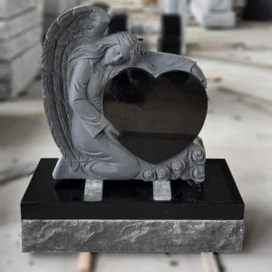 black granite angel heart headstone for grave