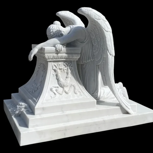 hand carved white marble crying angel statue